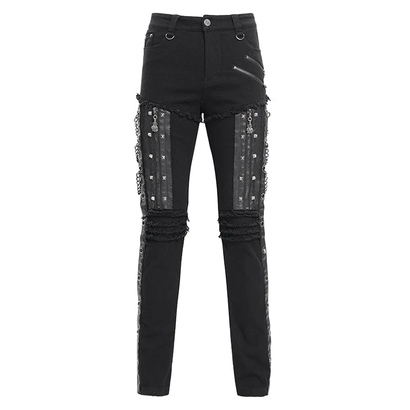 Herren Gothic Ösen Ketten Nieten Hose