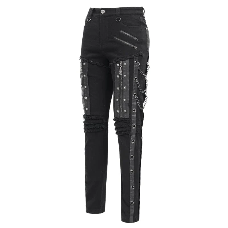 Herren Gothic Ösen Ketten Nieten Hose
