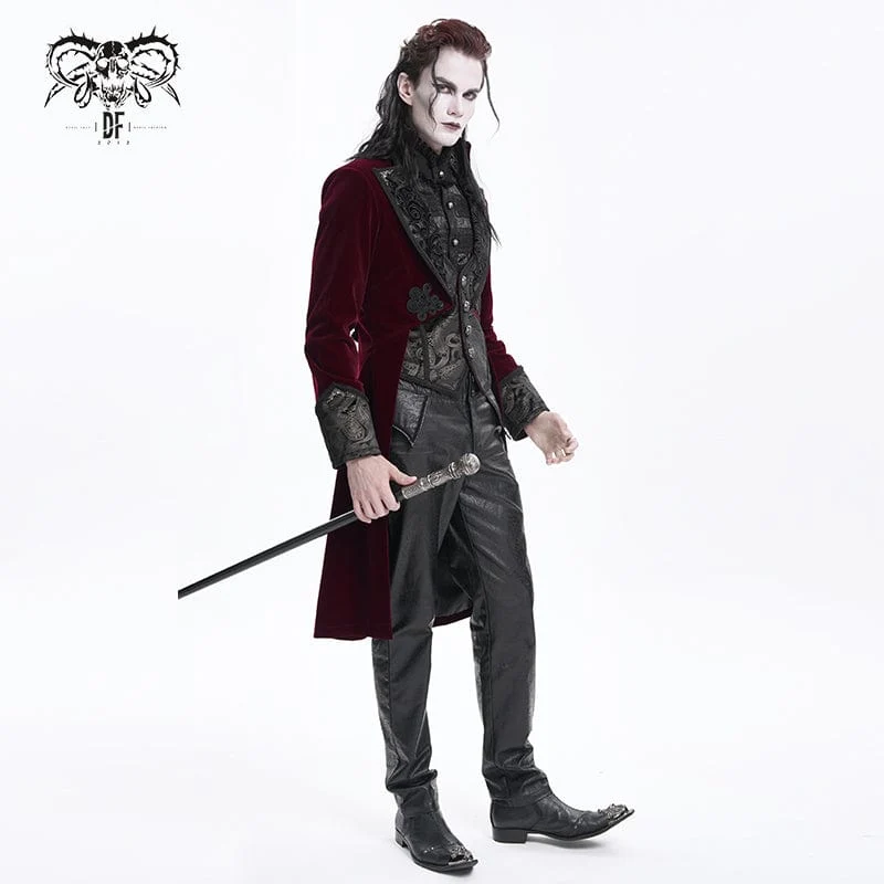 Gothic-Blumen-Samtjacke für Herren in Weinrot