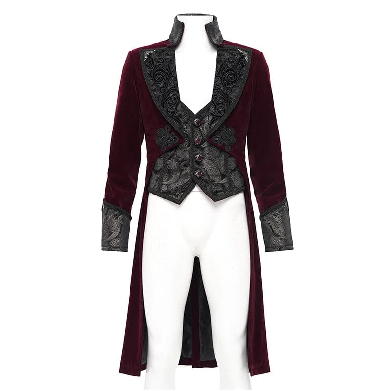 Gothic-Blumen-Samtjacke für Herren in Weinrot