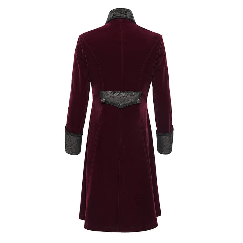 Gothic-Blumen-Samtjacke für Herren in Weinrot