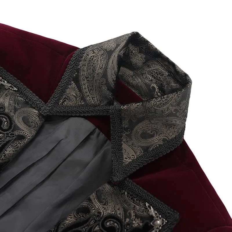 Gothic-Blumen-Samtjacke für Herren in Weinrot