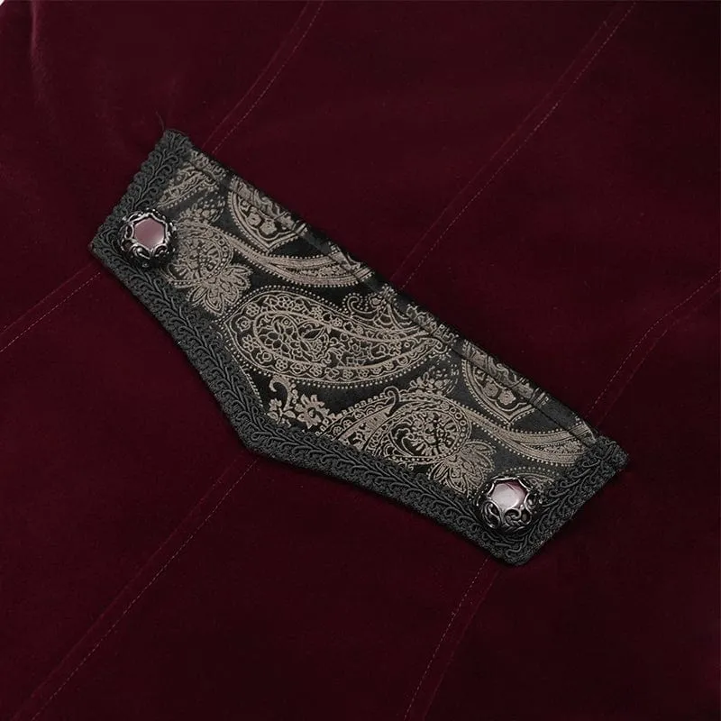 Gothic-Blumen-Samtjacke für Herren in Weinrot