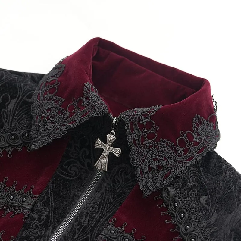 Herren Gothic Kreuz Häkeljacke Schwarz Rot