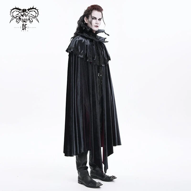 Gothic Umhang mit Häkelriemen für Herren, Schwarz/Rot