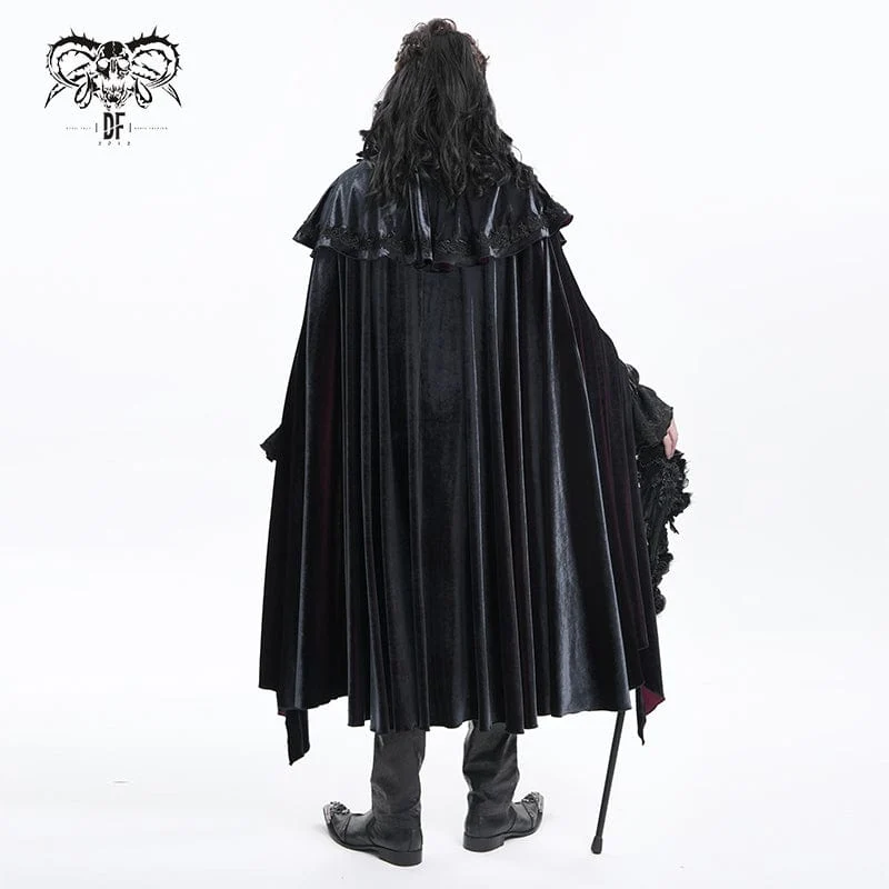 Gothic Umhang mit Häkelriemen für Herren, Schwarz/Rot
