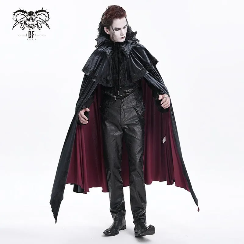 Gothic Umhang mit Häkelriemen für Herren, Schwarz/Rot