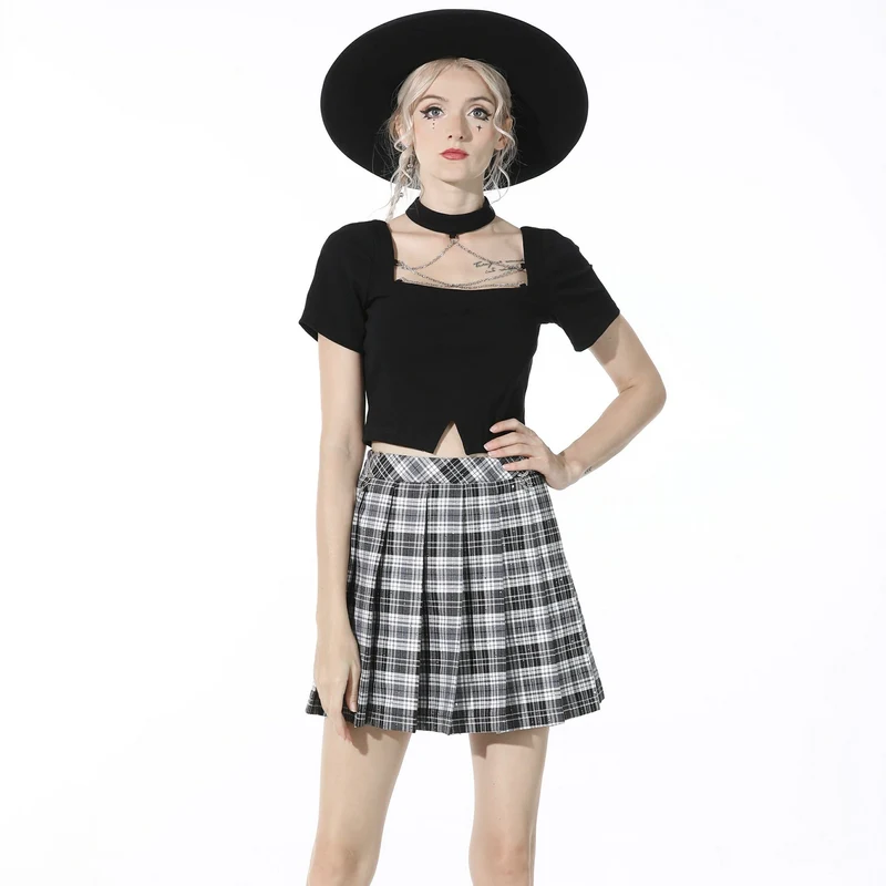 Gothic karierter Plissee-Kurzrock für Damen