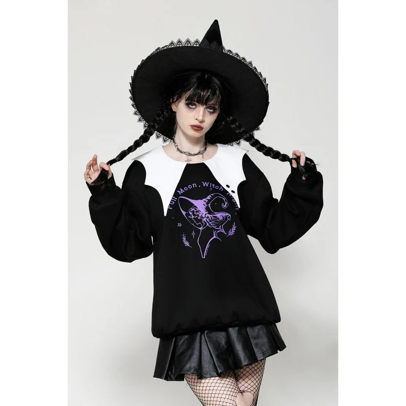 Damen Punk Batwing Sweatshirt Schwarz Weiß