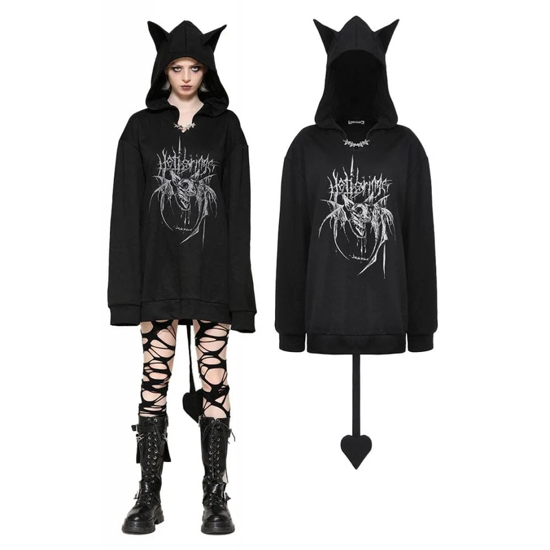 Damen Punk Star Nieten Fledermausohren Hoodie