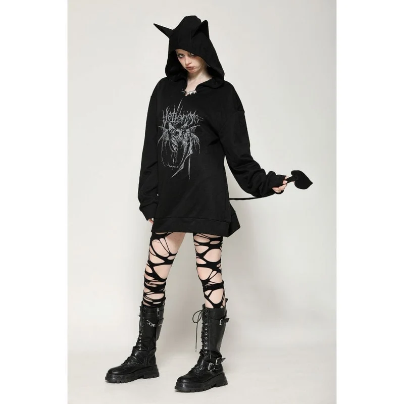 Damen Punk Star Nieten Fledermausohren Hoodie