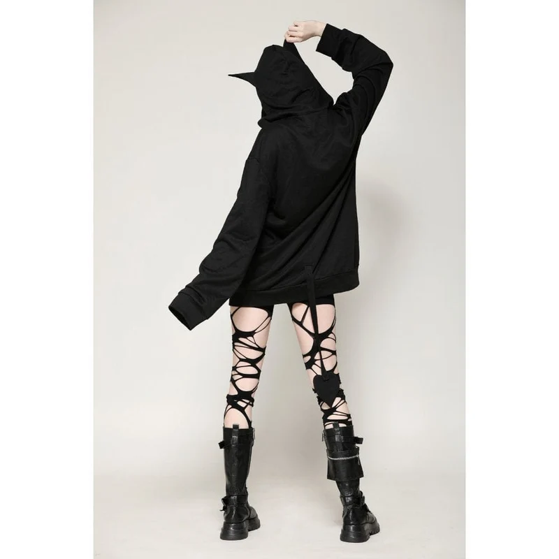 Damen Punk Star Nieten Fledermausohren Hoodie