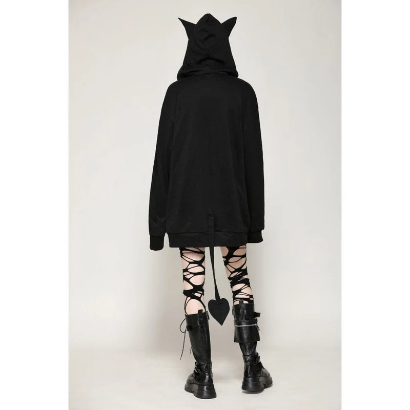 Damen Punk Star Nieten Fledermausohren Hoodie