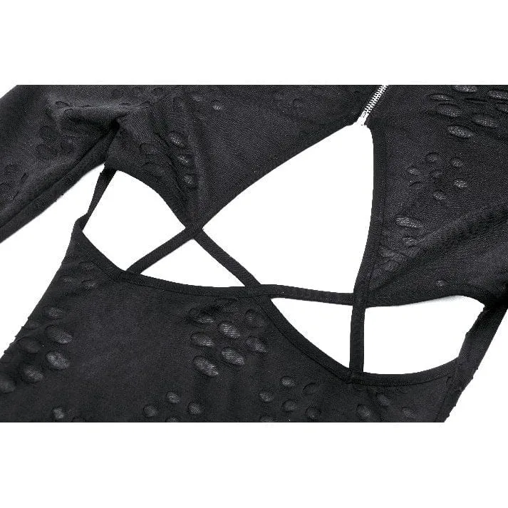 Langärmlige Bluse mit Punk-Optik und zerrissenen Ösen für Damen