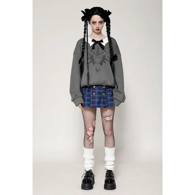 Damen Grunge Bowknot Bat Sweatshirt Grau