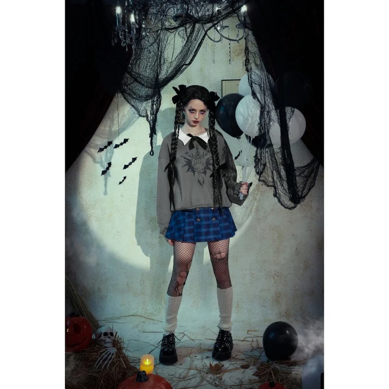 Damen Grunge Bowknot Bat Sweatshirt Grau