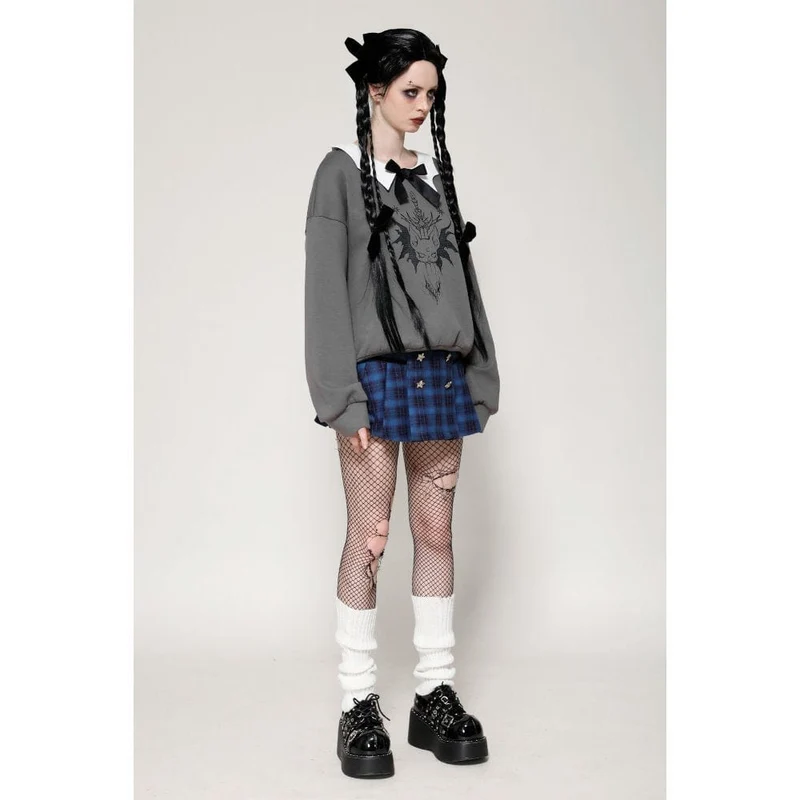 Damen Grunge Stars Plaid Kurzrock Blau