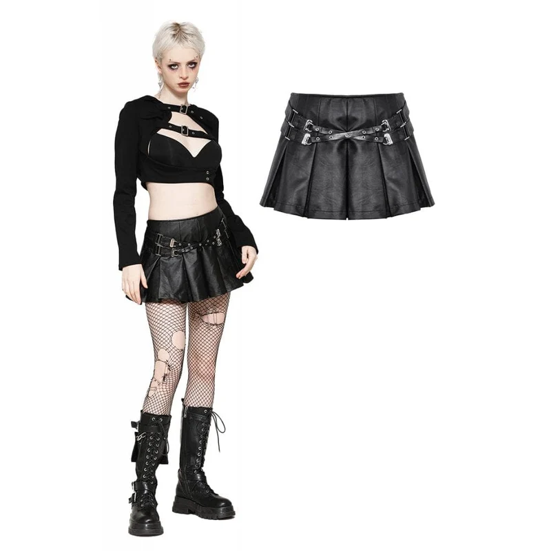 Kurzer Punkrock mit Ösen und Schnalle für Damen