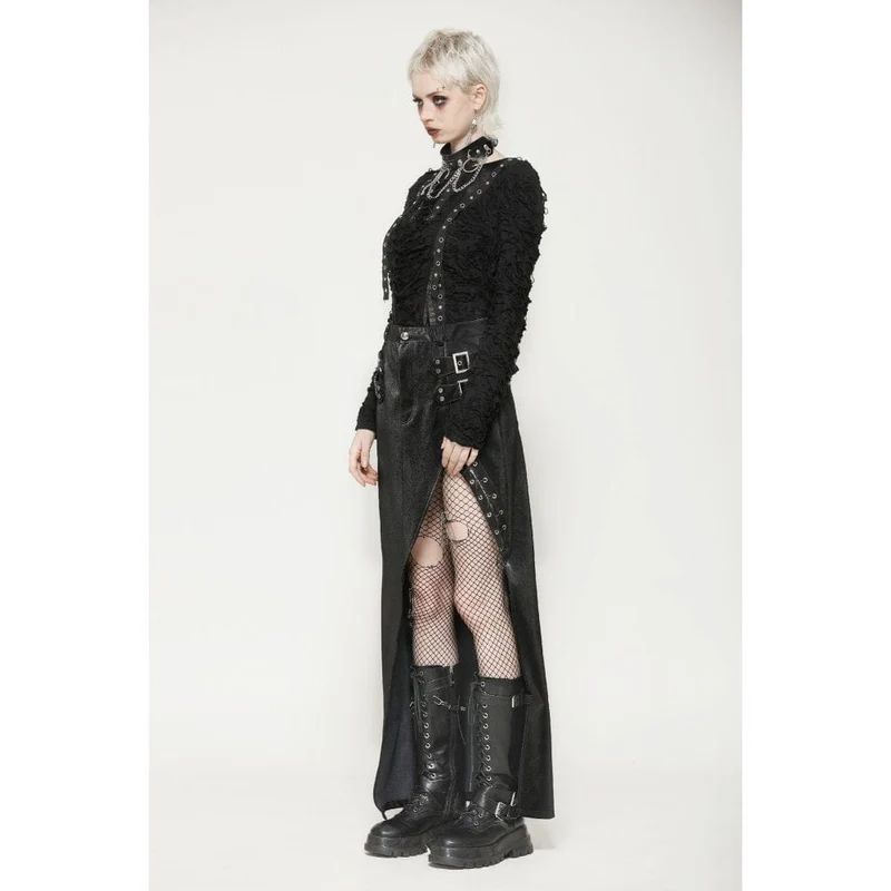 Punkrock für Damen mit Schnallenverschluss und Seitenschlitz und unregelmäßigem Saum
