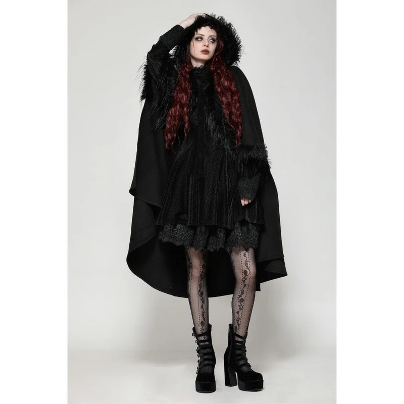 Gothic-Umhang aus Kunstpelz mit Kapuze für Damen