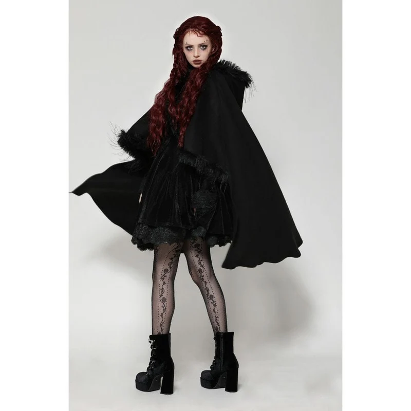 Gothic-Umhang aus Kunstpelz mit Kapuze für Damen