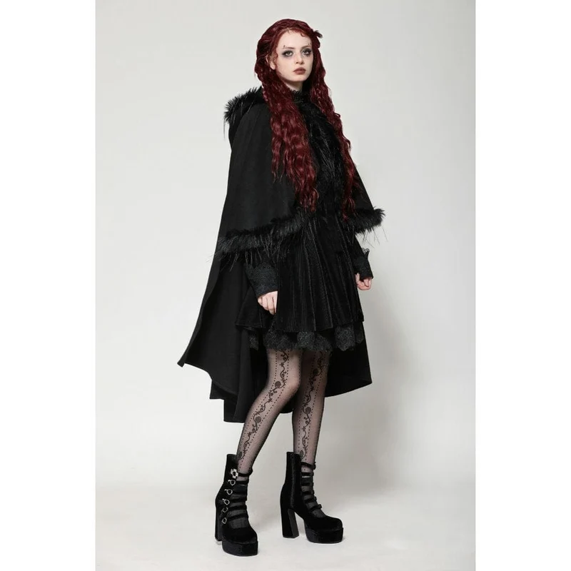 Gothic-Umhang aus Kunstpelz mit Kapuze für Damen
