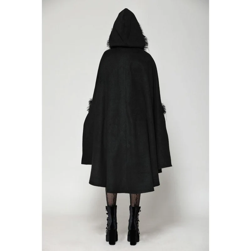 Gothic-Umhang aus Kunstpelz mit Kapuze für Damen