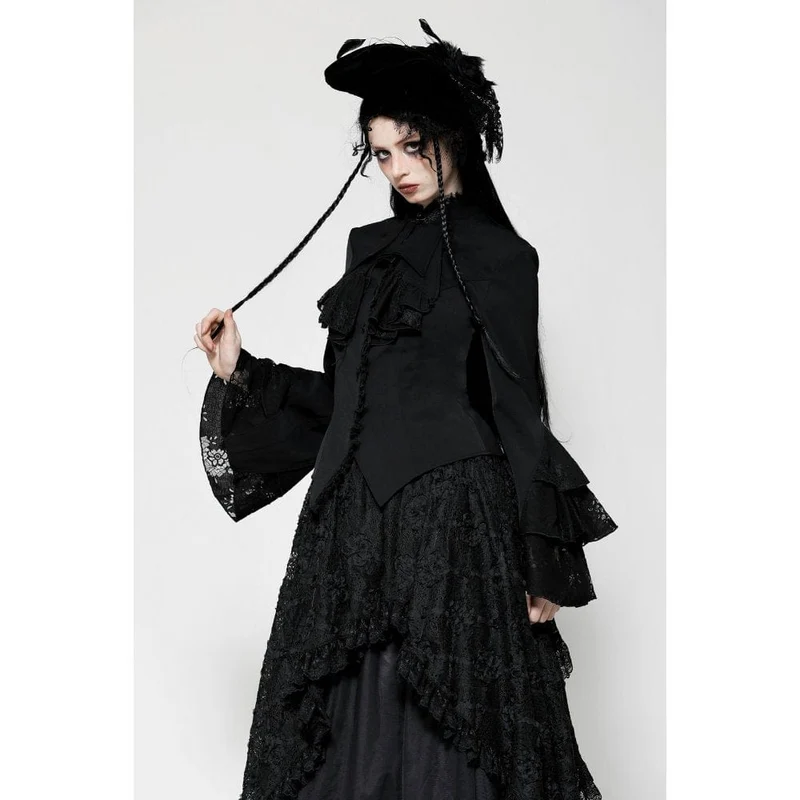 Gothic-Langarmhemd mit Rüschen für Damen