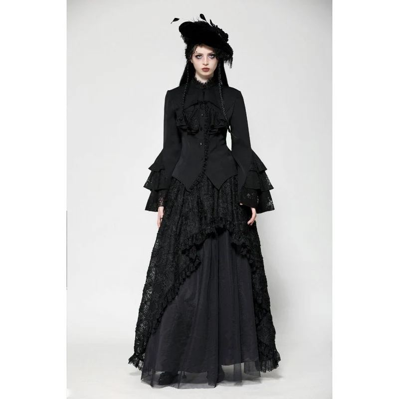 Gothic-Langarmhemd mit Rüschen für Damen