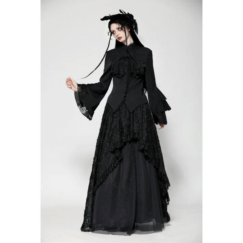 Gothic-Langarmhemd mit Rüschen für Damen
