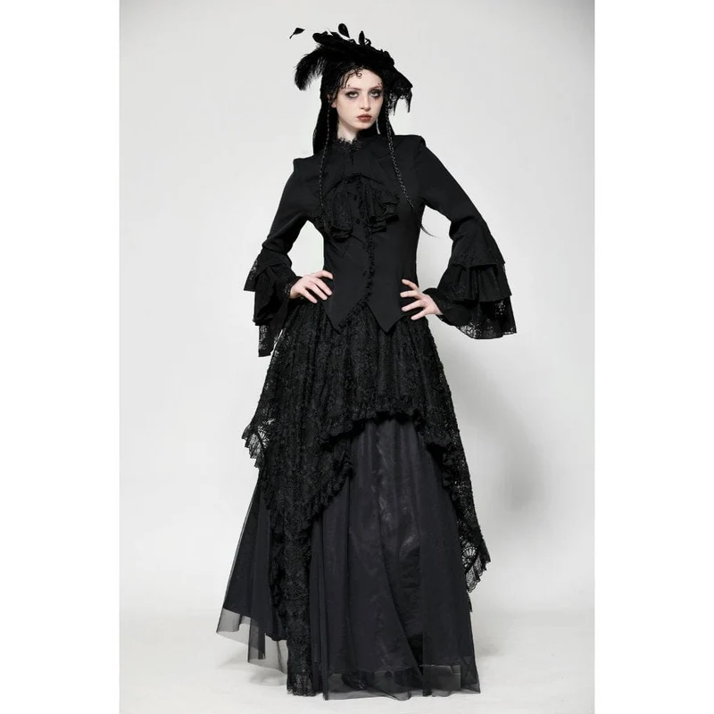 Gothic-Langarmhemd mit Rüschen für Damen