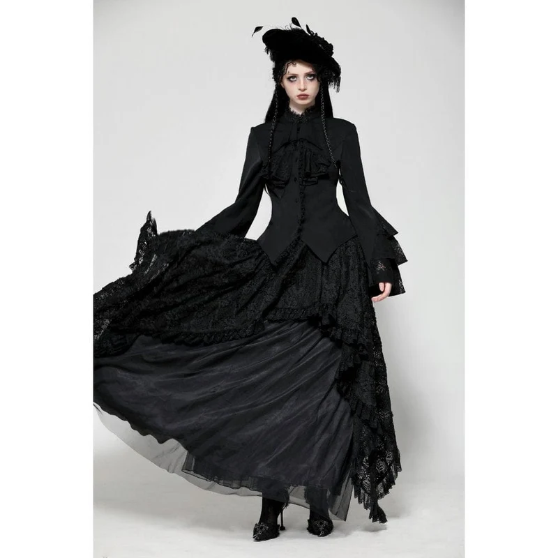 Gothic-Langarmhemd mit Rüschen für Damen