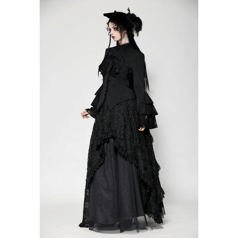 Gothic-Langarmhemd mit Rüschen für Damen