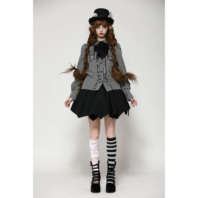 Gothic Lolita Gestreiftes Langarmhemd für Damen Grau