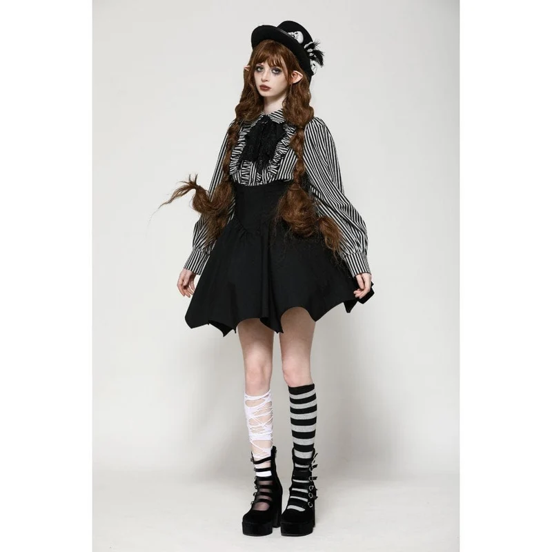 Gothic Lolita Gestreiftes Langarmhemd für Damen Grau