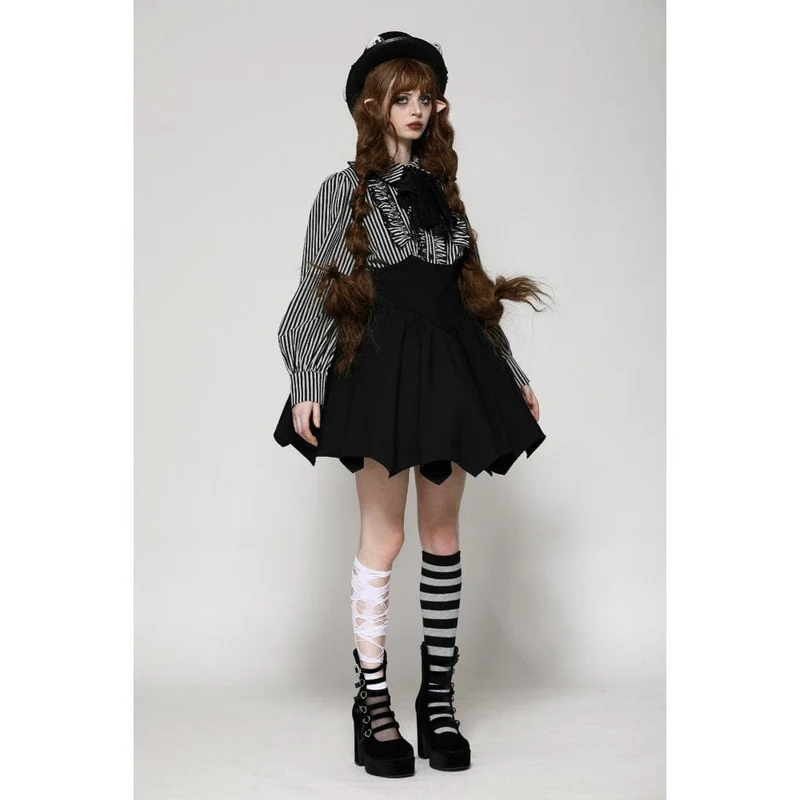 Gothic Lolita Gestreiftes Langarmhemd für Damen Grau