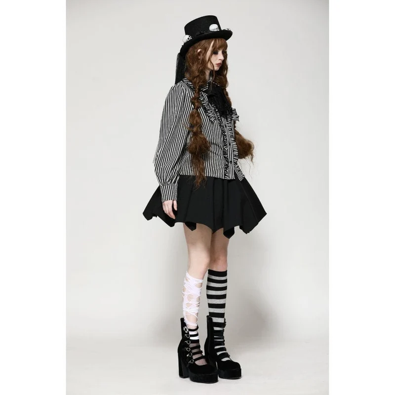 Gothic Lolita Gestreiftes Langarmhemd für Damen Grau