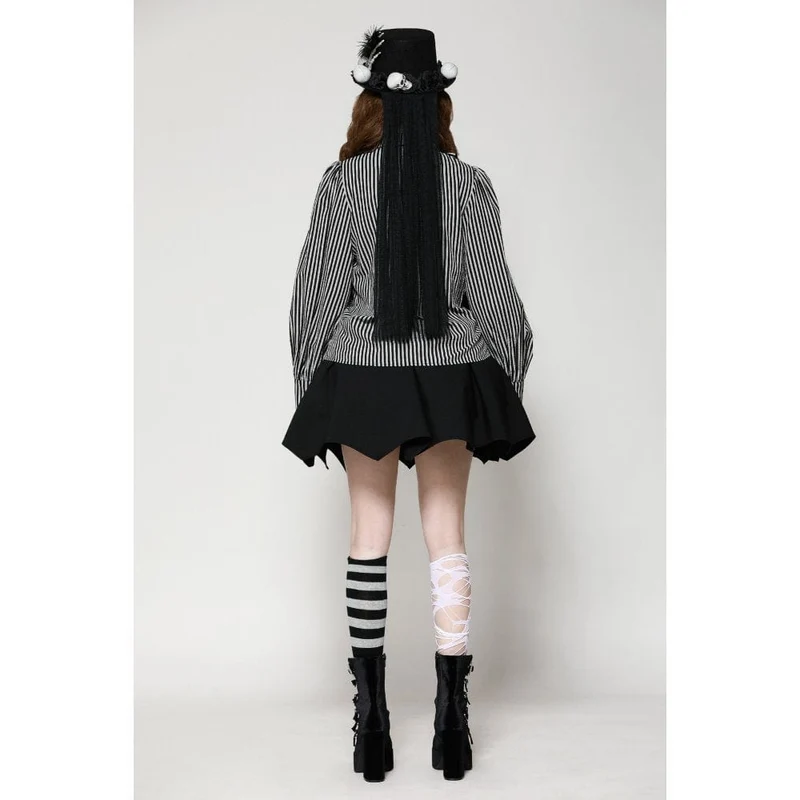 Gothic Lolita Gestreiftes Langarmhemd für Damen Grau