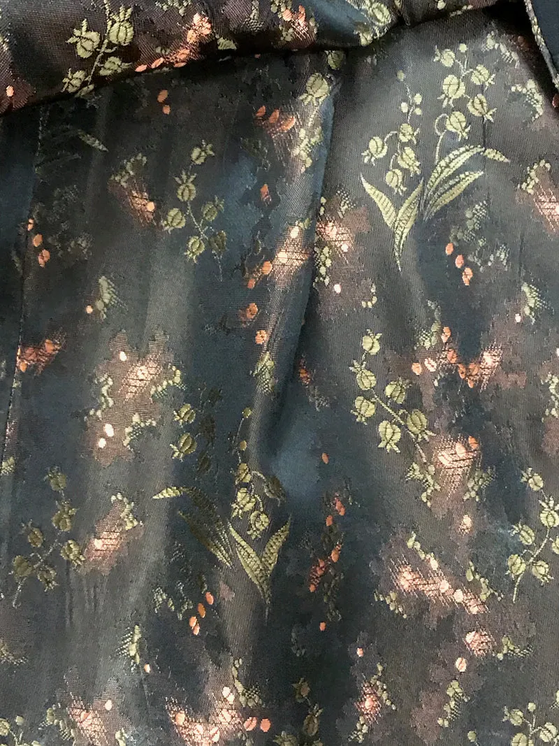 Vintage 1950er Jahre Kleid Gr. 34 brauner Brokat mit floralem Muster