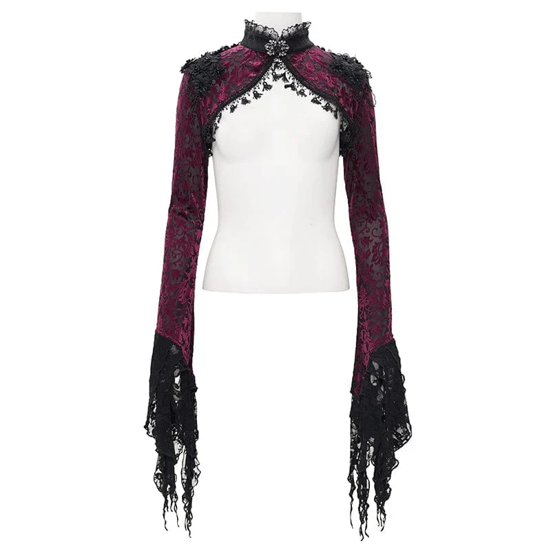 Gothic Cape mit Spitzenquasten für Damen, Schwarz/Lila