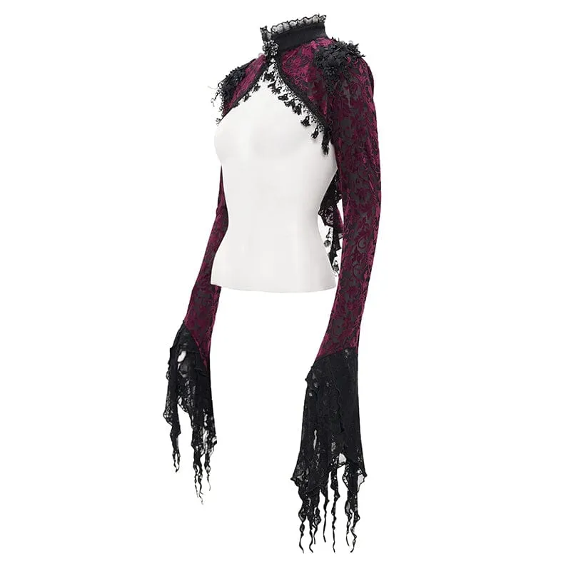 Gothic Cape mit Spitzenquasten für Damen, Schwarz/Lila