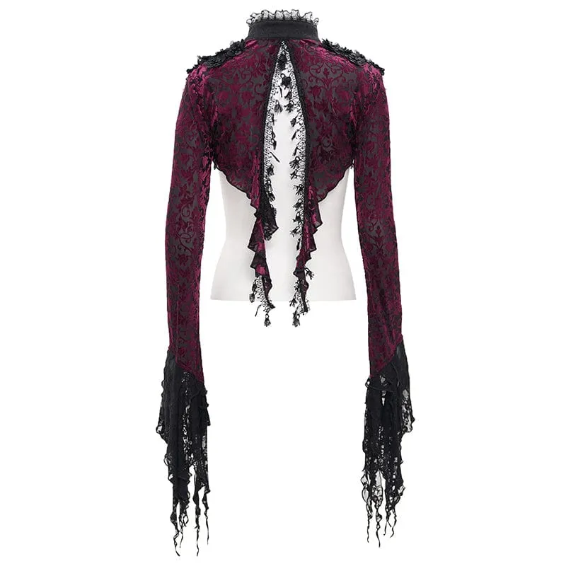 Gothic Cape mit Spitzenquasten für Damen, Schwarz/Lila