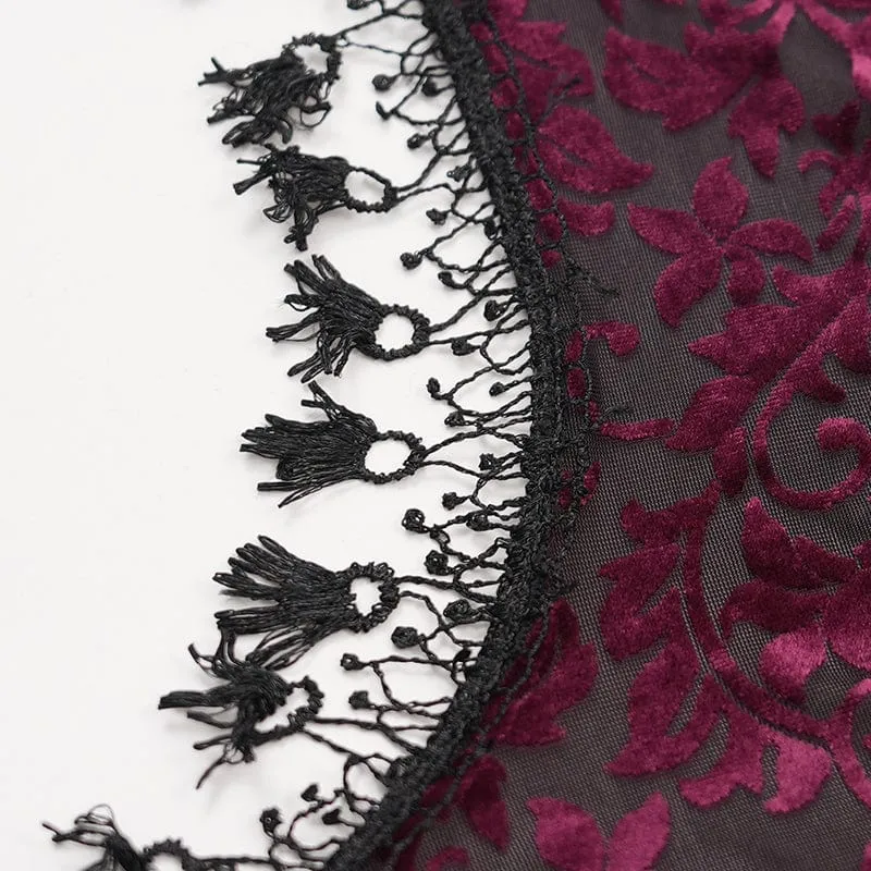 Gothic Cape mit Spitzenquasten für Damen, Schwarz/Lila