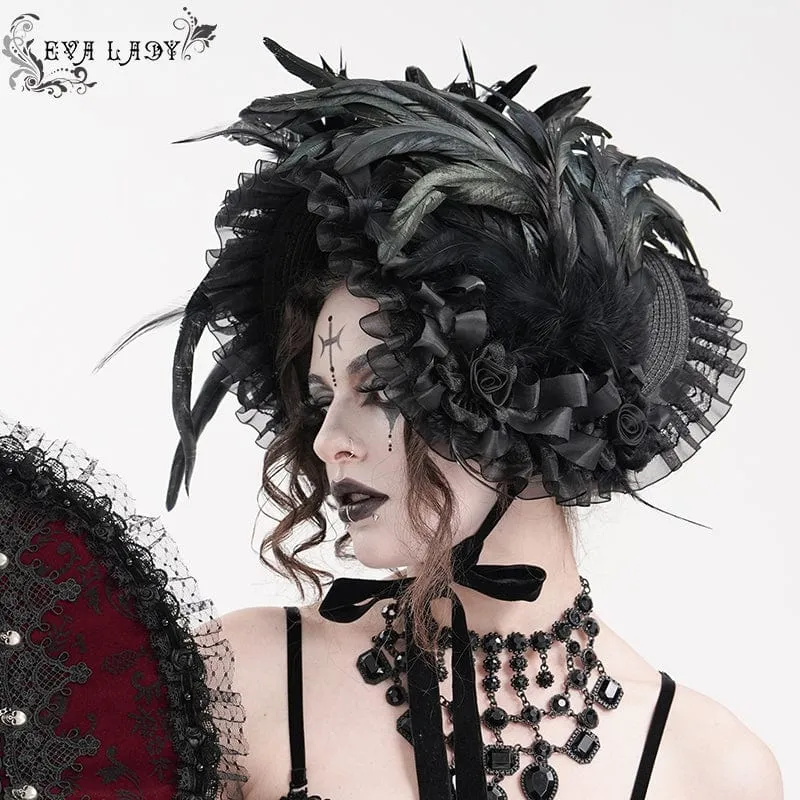 Gothic-Haarschmuck für Damen mit Netzriemen und Federn