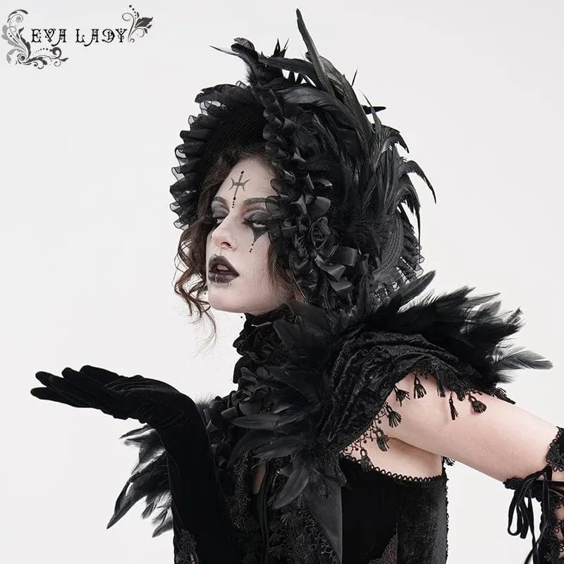 Gothic-Haarschmuck für Damen mit Netzriemen und Federn