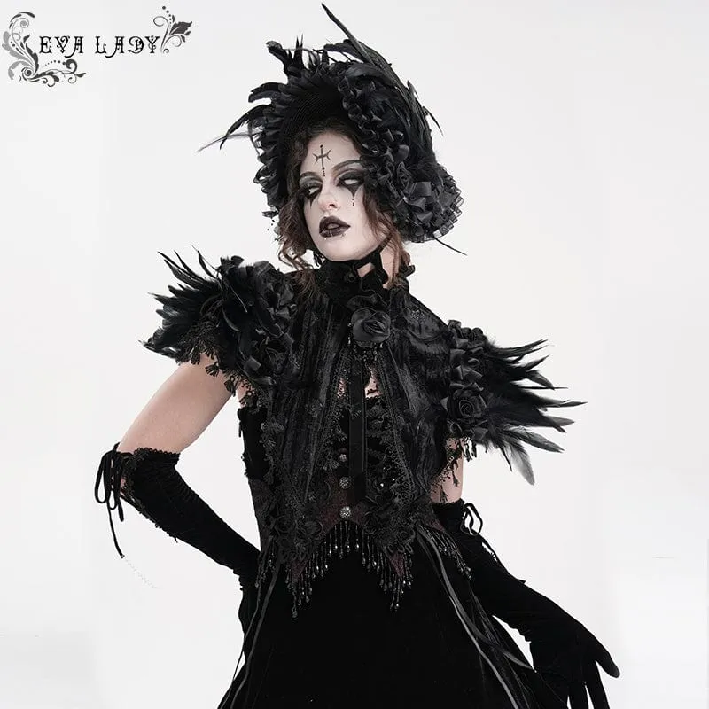 Gothic-Haarschmuck für Damen mit Netzriemen und Federn