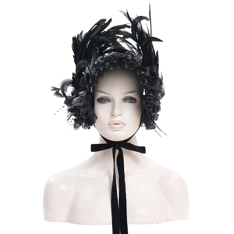 Gothic-Haarschmuck für Damen mit Netzriemen und Federn