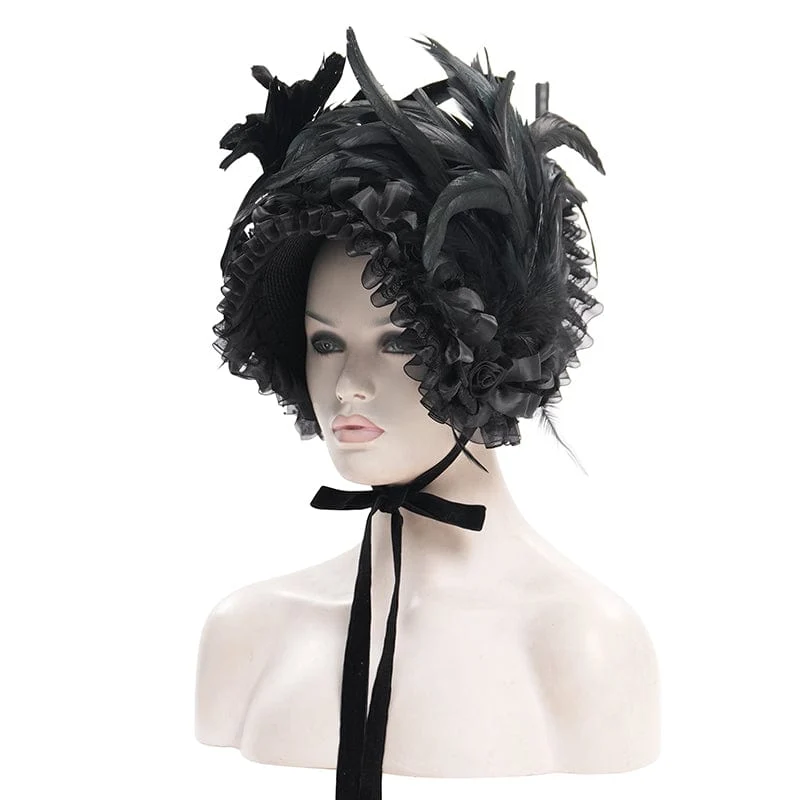 Gothic-Haarschmuck für Damen mit Netzriemen und Federn