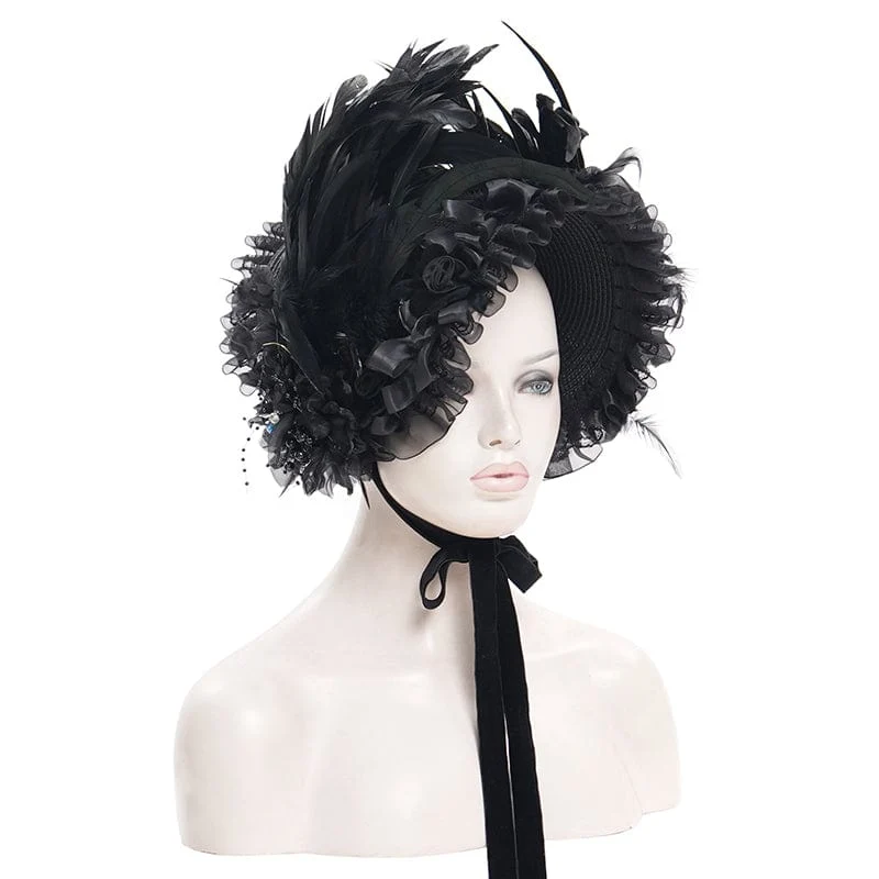 Gothic-Haarschmuck für Damen mit Netzriemen und Federn