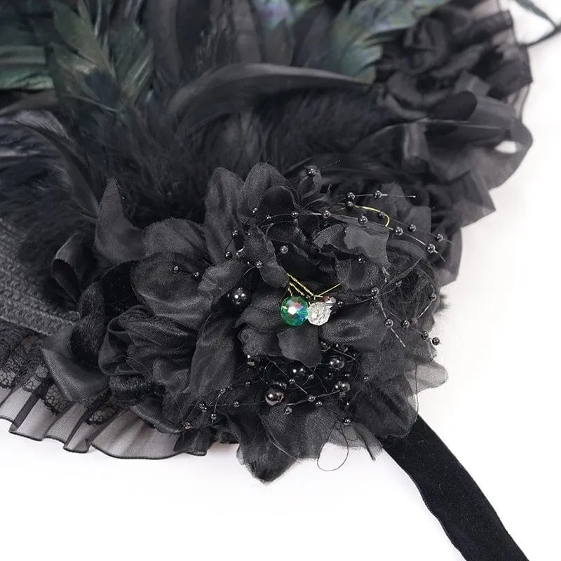 Gothic-Haarschmuck für Damen mit Netzriemen und Federn
